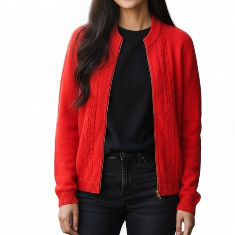 DARLENE Women’s Vintage 100% Wool Red Women's Cardigan Size Small retro academia